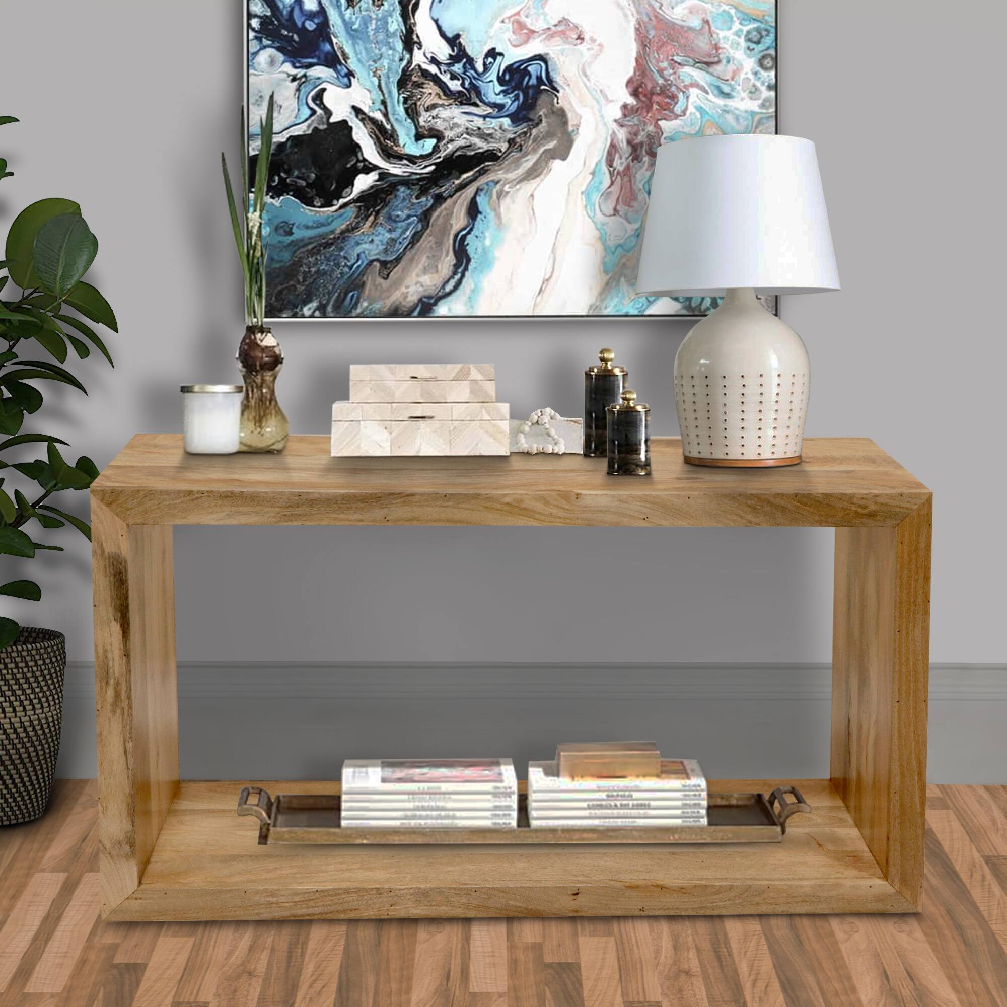 Alt View 5. Manhattan Lane - 52 Inch Mango Wood Sideboard Console Table, Open Cube, 1 Shelf - Brown.
