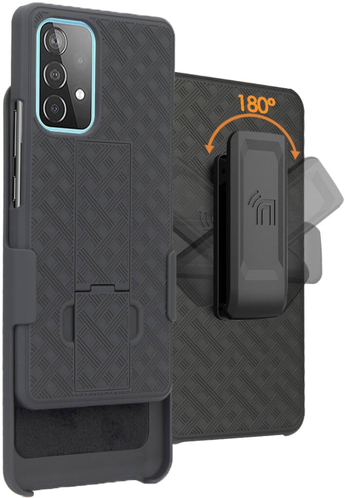Front. Nakedcellphone - Case with Stand and Belt Clip Holster for Samsung Galaxy A53 - Black.