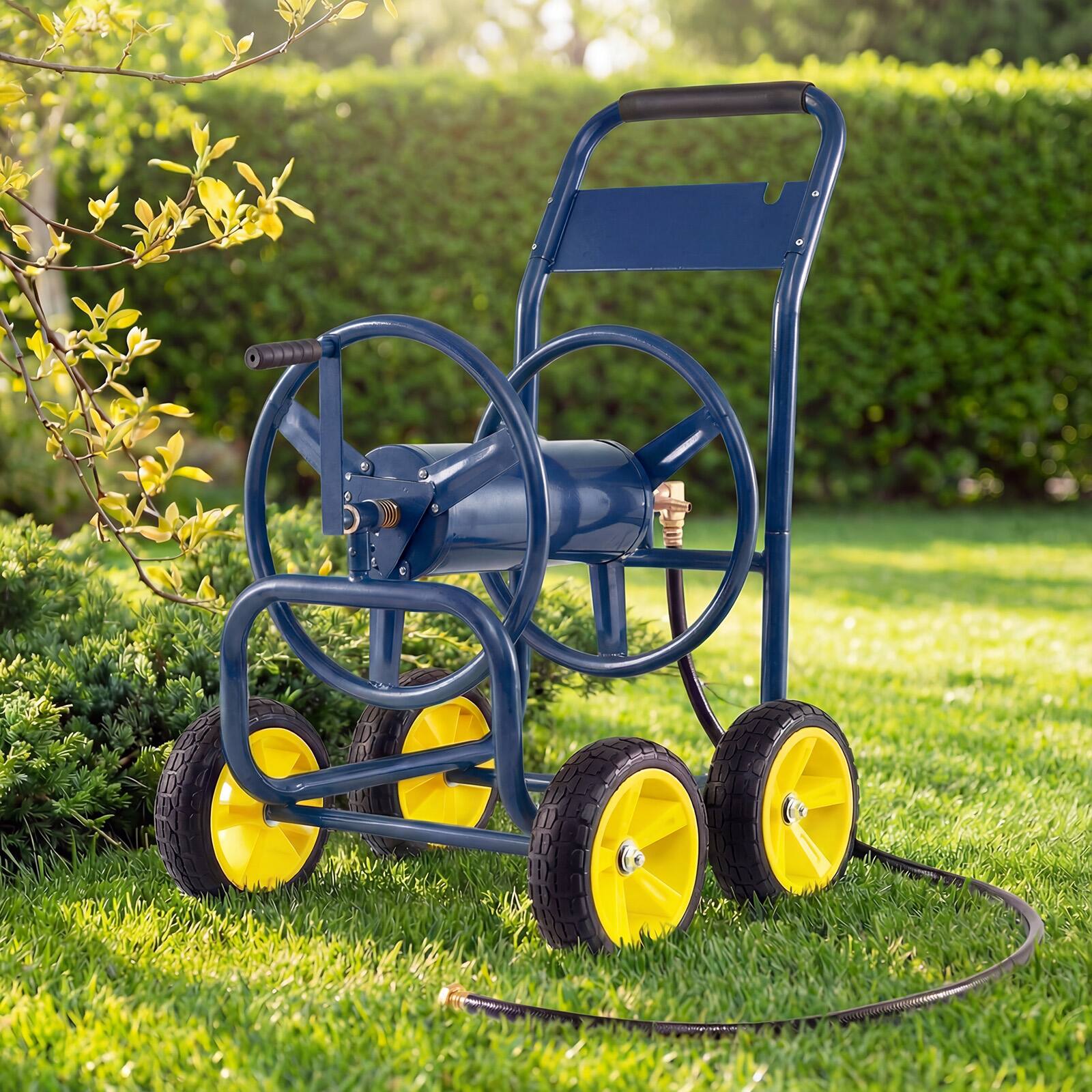 Alt View 1. Costway - Costway Garden Hose Reel Cart 4 Wheels, 330 ft 5/8" Large Capacity for Outside Yard Lawn - Navy.