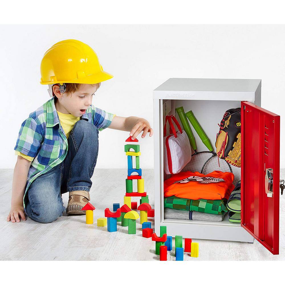 Left. AdirOffice - Storage Locker 629-Series 24" H 1-Tier Steel Locker with Key Lock - Red.