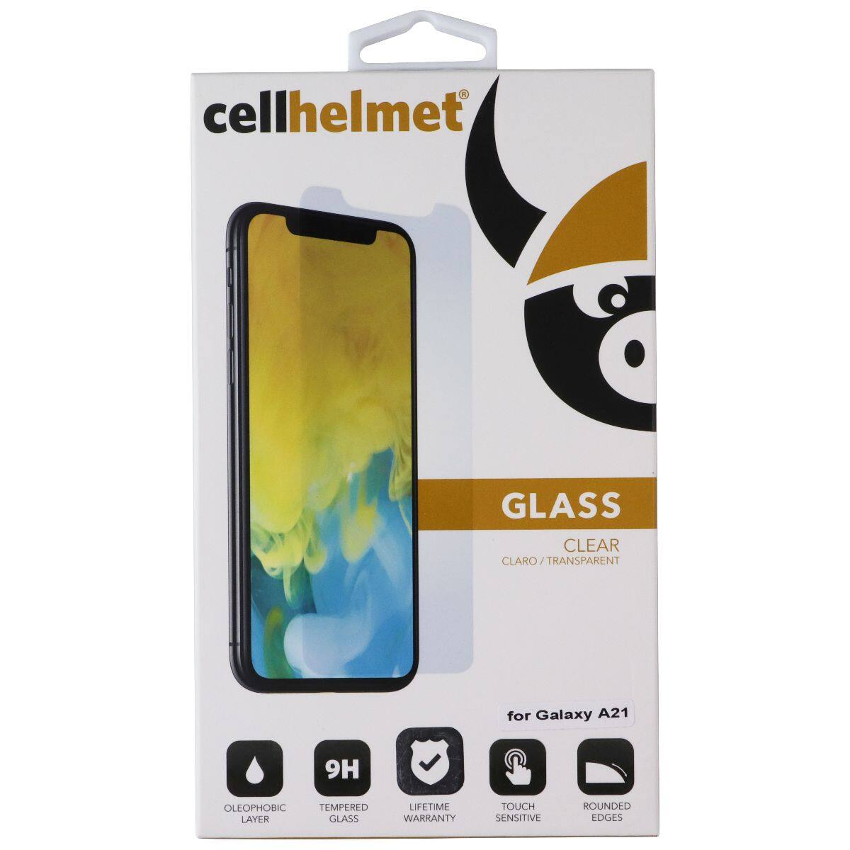 cellhelmet GLASS CLEAR CLARO / TRANSPARENT for Galaxy A21 9H OLEOPHOBIC LAYER TEMPERED GLASS LIFETIME WARRANTY TOUCH SENSITIVE ROUNDED EDGES