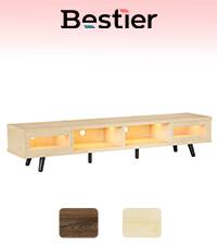 Alt View 7. Bestier - 70" LED TV Stand Mid-Century Modern Gaming Entertainment Center with Sliding Glass Door - White Maple.