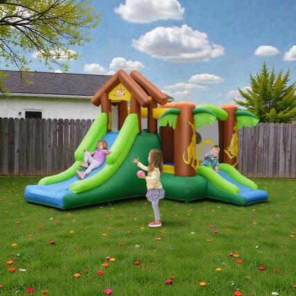 Front. BreeBe - Fun Jungle-Themed Inflatable Bouncer for Children, Includes 680W Blower - Multicolor.