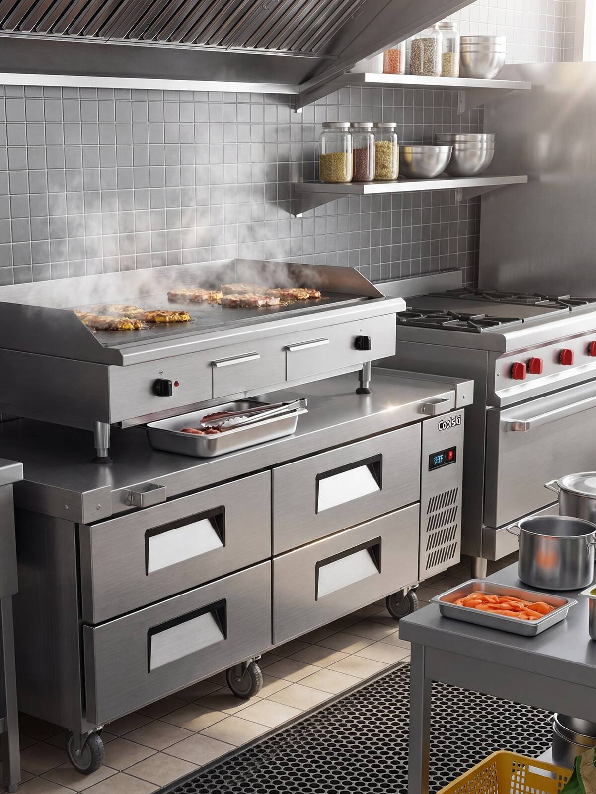 Alt View 4. Coolski - Coolski 72 in. 5.71 cu. ft. Commercial Chef Base Refrigerator with 4 Drawers in Stainless Steel - Stainless steel.