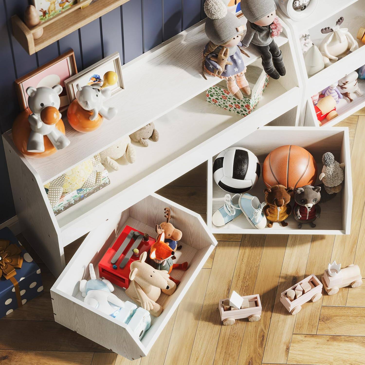 Alt View 1. DIYSET - Kids Bookshelf and Toy Organizer 40Inch WoodenStorage Bookcase Decorative Bookshelf Toy StorageCabinet with Wheels-White - White.