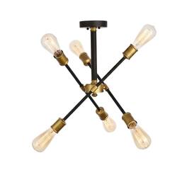 Living District - Axel Collection Flushmount D17.1 H16.6 Lt:6 Finish - Black And Brass