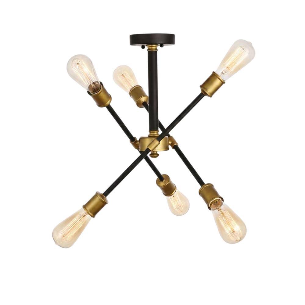 Front. Living District - Axel Collection Flushmount D17.1 H16.6 Lt:6 Black and Brass Finish - Black And Brass.