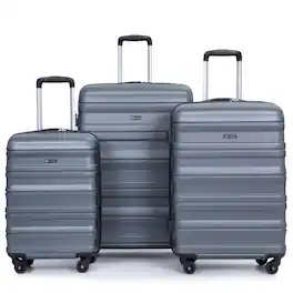 BreeBe - Expandable 3 Piece Luggage Sets PC Lightweight & Durable Suitcase with Spinner Wheels, TSA Lock - Gray