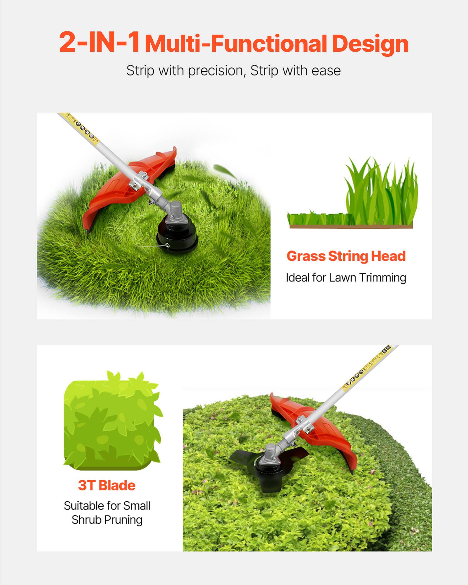 2-IN-1 Multi-Functional Design  
Strip with precision, Strip with ease  

Grass String Head  
Ideal for Lawn Trimming  

3T Blade  
Suitable for Small Shrub Pruning