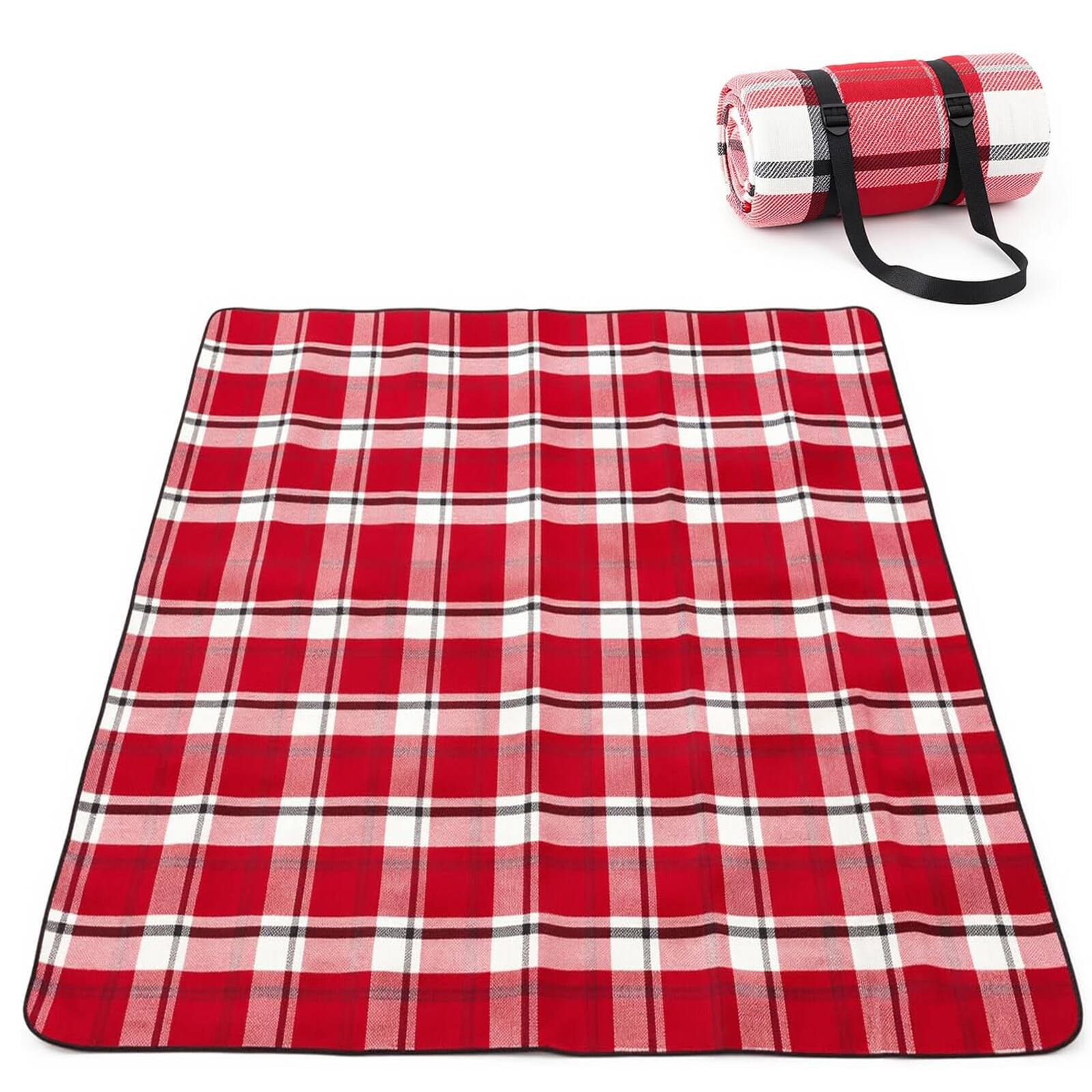 Left. Adivo - Waterproof Outdoor Picnic Blanket - Acrylic Fabric with Plaid Print, Multiple Sizes  - 150*200cm - Red tartan.