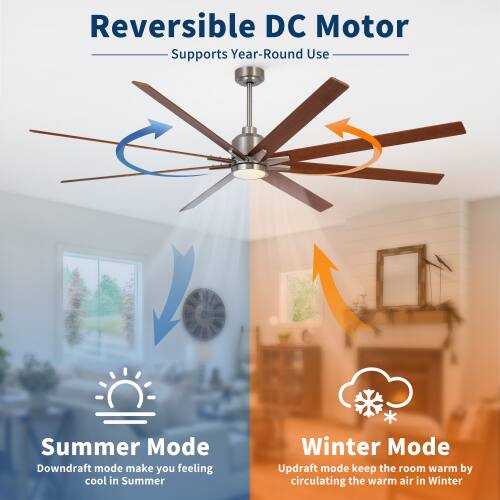 Reversible DC Motor Supports Year-Round Use

Summer Mode: Downdraft mode makes you feel cool in Summer

Winter Mode: Updraft mode keeps the room warm by circulating the warm air in Winter