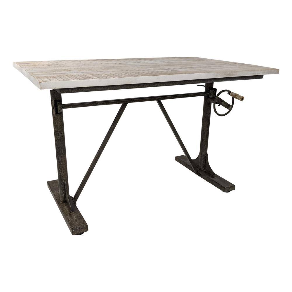 Front. Carolina Chair & Table - Brio Sit or Standing Adjustable Desk - Natural Driftwood Top - Aged Iron Base - Natural Driftwood, Aged Iron.