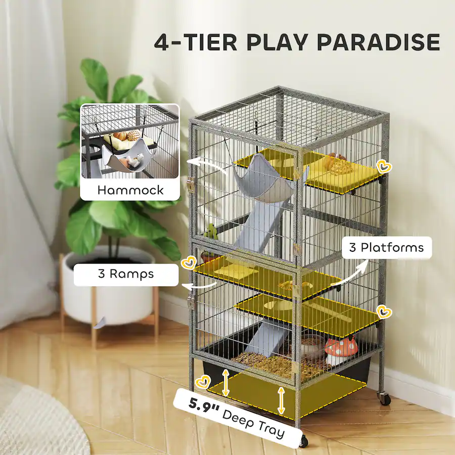 Ferret Platform Pawhut Inch Small Animal Cage, 4 Tier Rolling Ferret Cage with 6 Inch ...