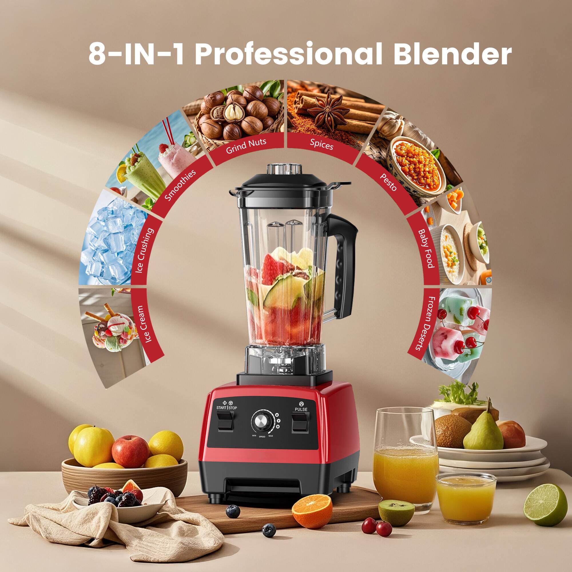 8-IN-1 Professional Blender

Smoothies Crushing Ice Nuts Grind Spices Pesto Baby Food Cream Ice Frozen Desserts