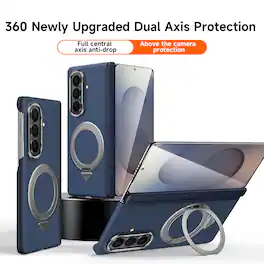 Dteck - for Samsung Galaxy Z Fold8 Ultra Magnetic PU Leather Case with Rotating Ring Kickstand,Full Hinge Protection PC Cover - Blue