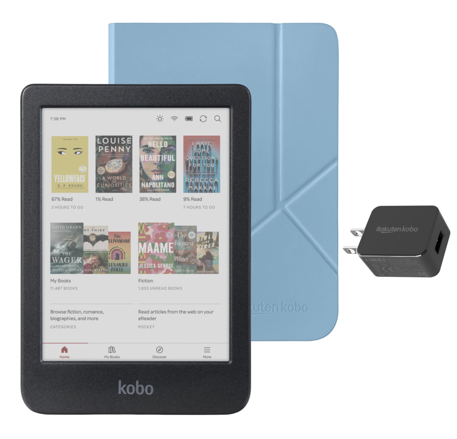 Kobo - Clara Colour eReader with AC Bundle - 2024 - Dusk Blue SleepCover