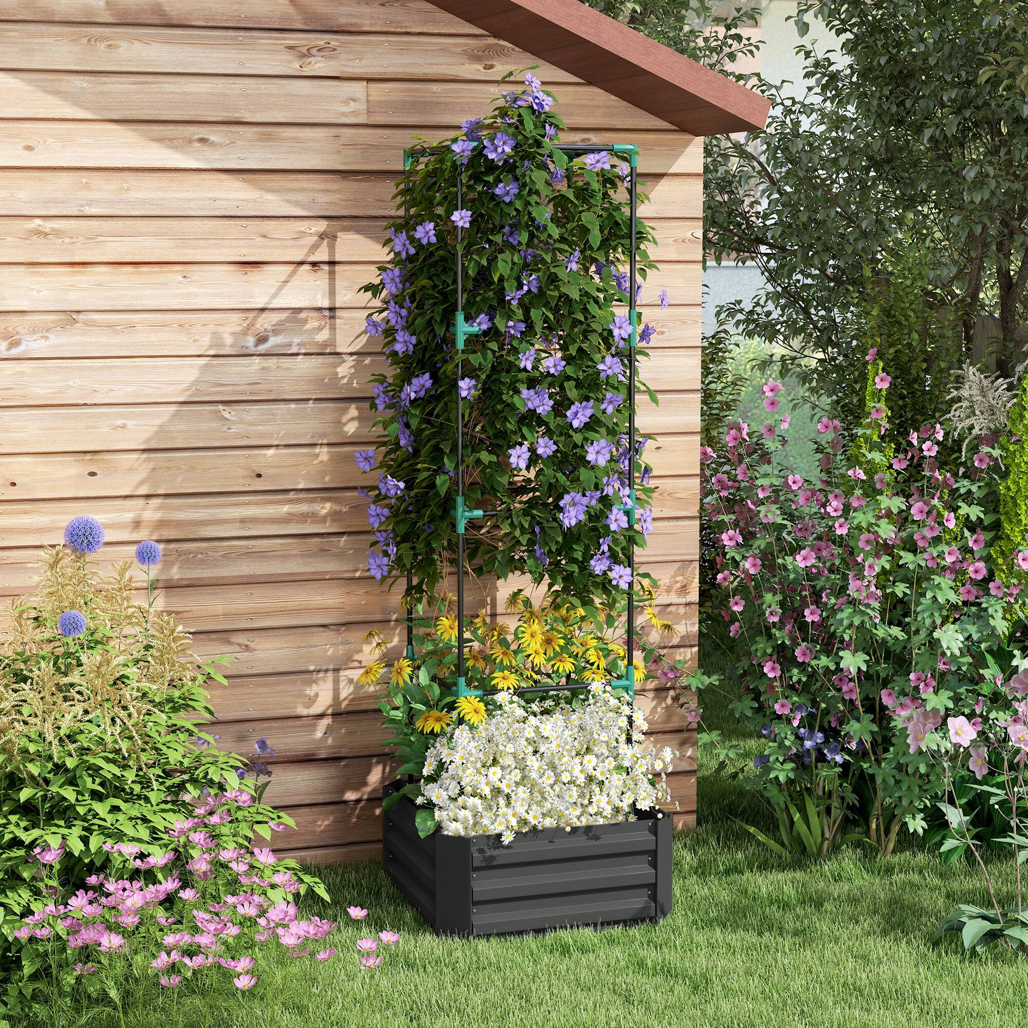 Alt View 1. Outsunny - Planter Box, 24" x 24" x 73.5" Raised Garden Bed with Tomato Cage for Climbing Vines - Dark Gray.