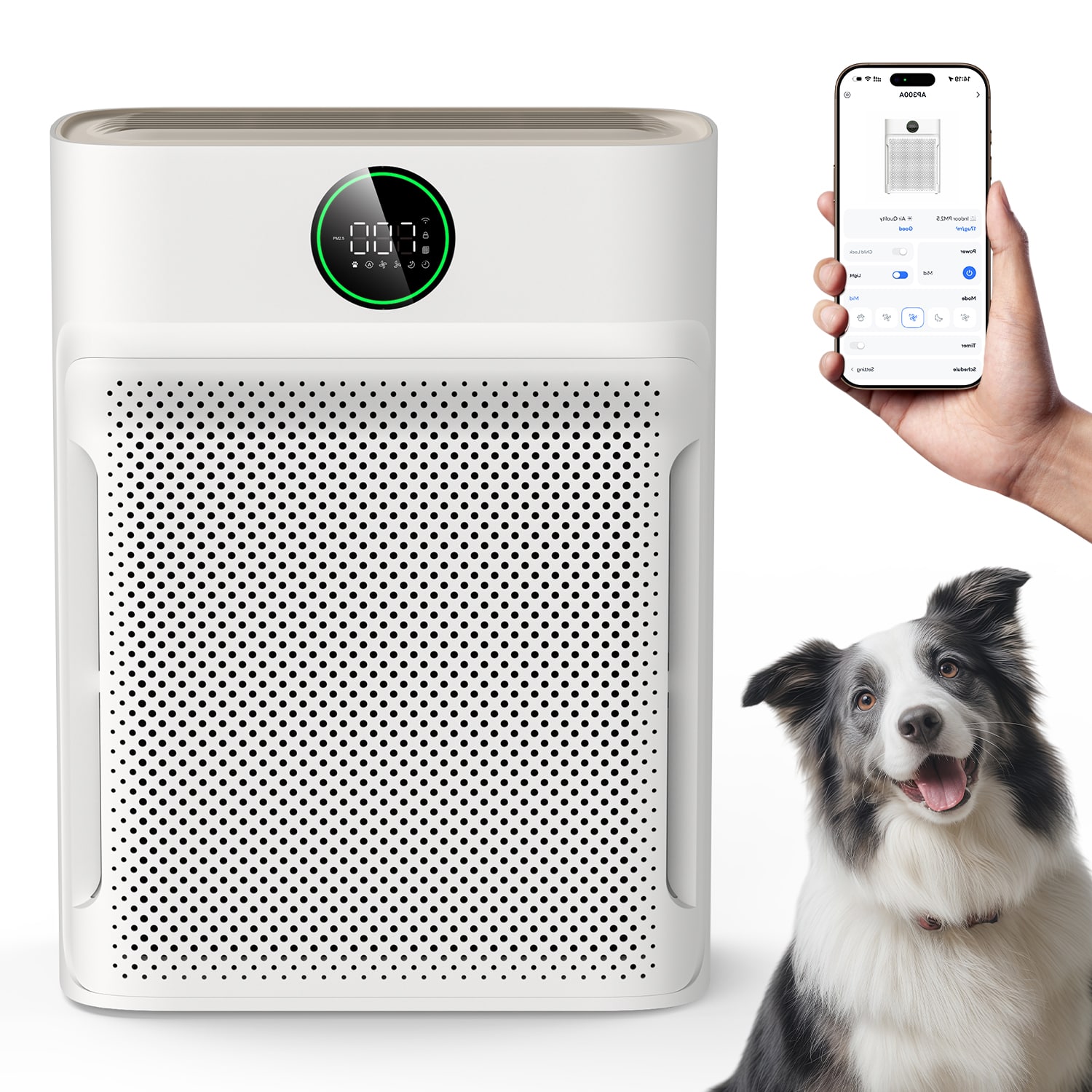 Teendow - Air Purifier for Home Large Room up to 3500 Sq.ft, H13 HEPA Filter with PM2.5 Display, Smart Air Purifier with 3stages - White