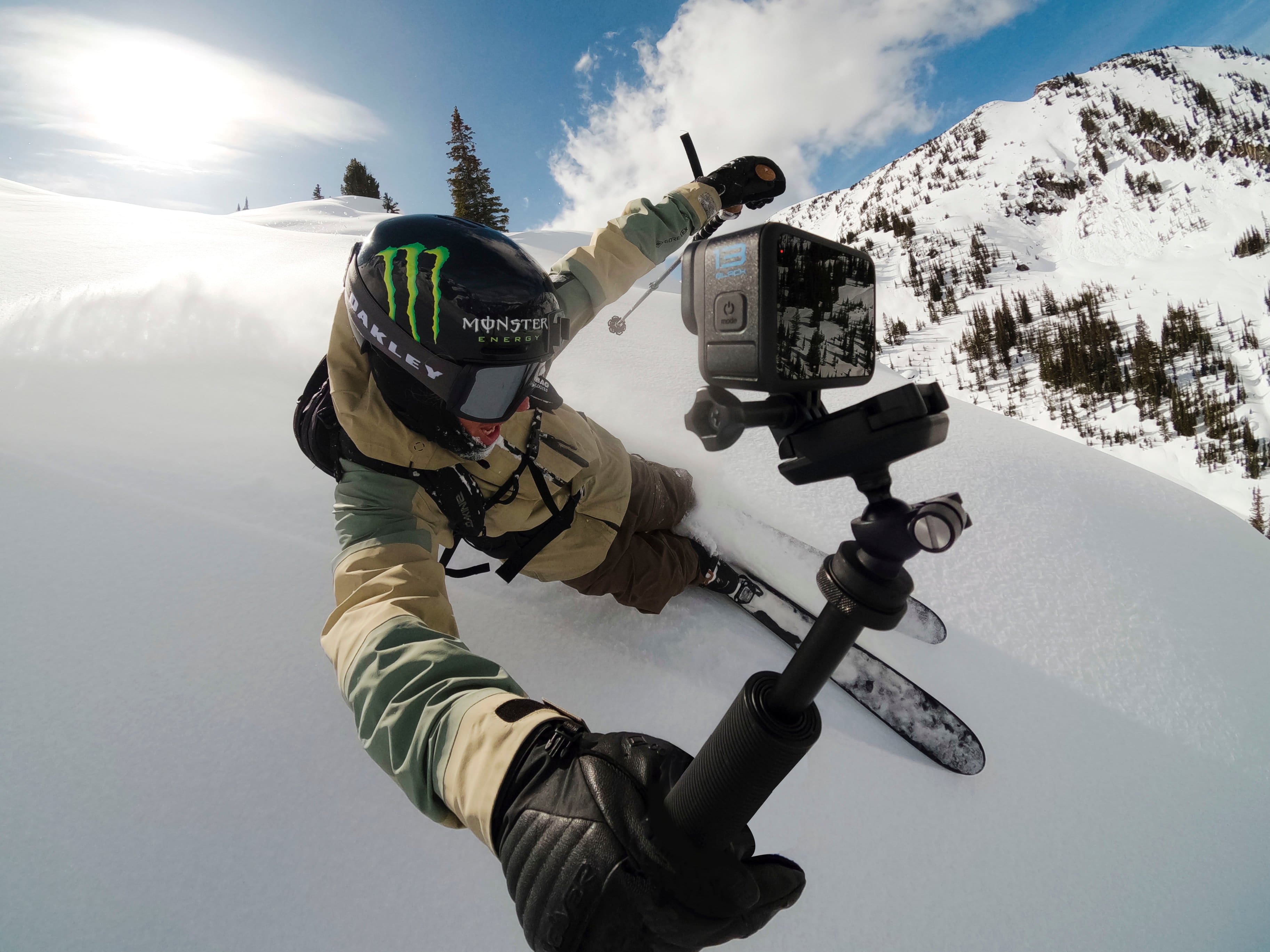 The text on the image reads, "Dakley I Monster Energy wad - skier."