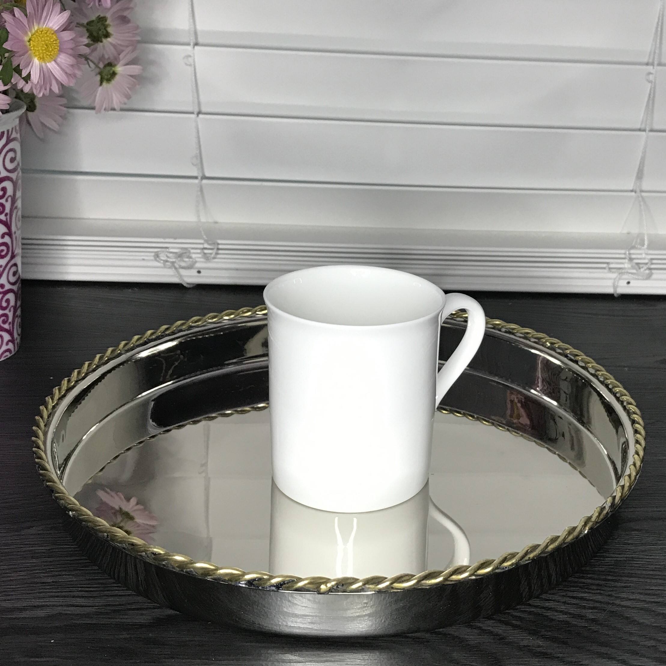 Left. Jiallo - Gold Stainless Steel Round tray w/twisted border 10.5" dia - Gold.