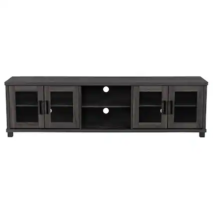 Front. CorLiving - Fremont TV Bench with Glass Cabinets for Most TVs up to 95" - Dark Gray.