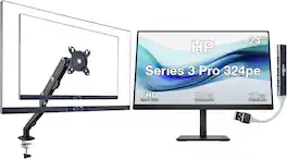HP - Series 3 Pro 324pe 24" FHD IPS Monitor, 5ms Response Time, HDMI (B1GM5AA#ABA) w/DKZ Hub & Ergoflexy Single Mount Arm - Black