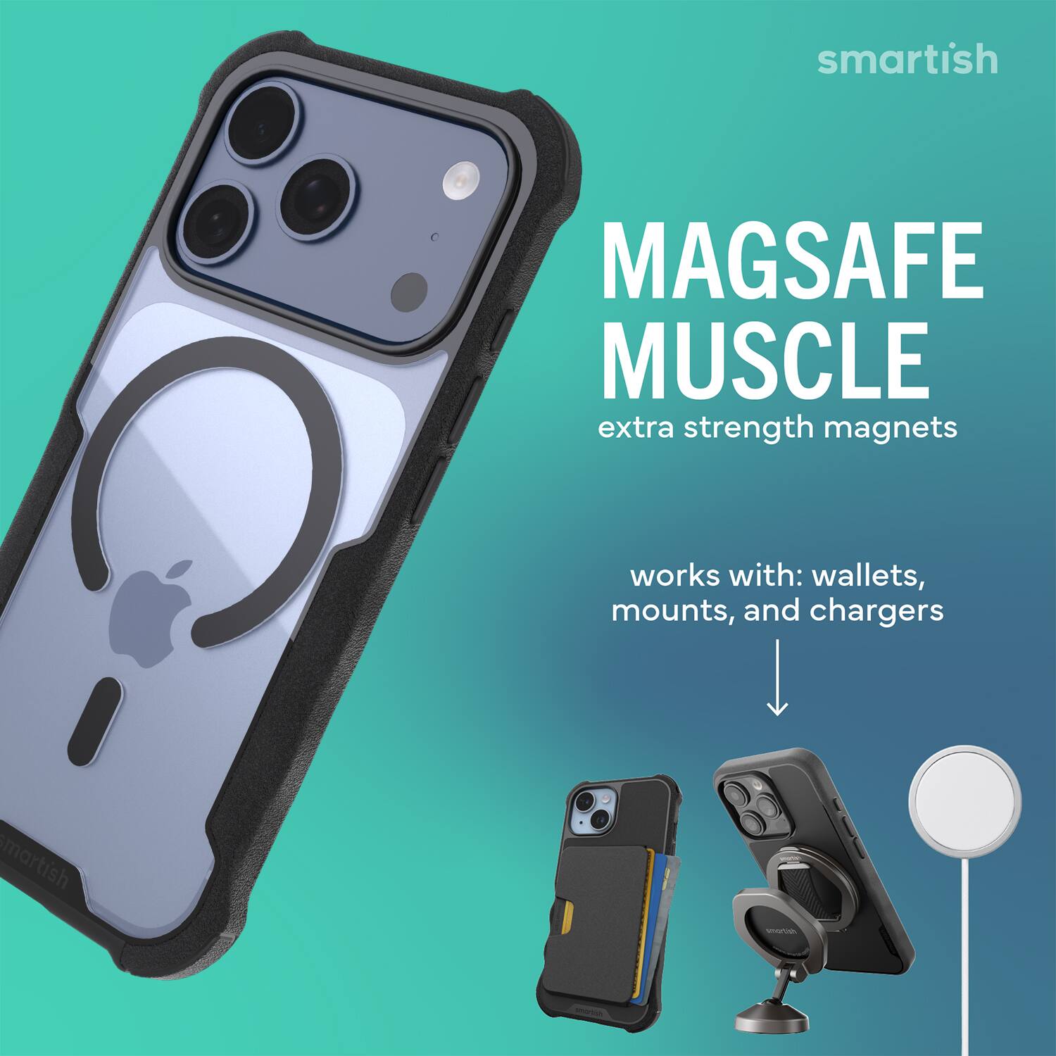 smartish MAGSAFE MUSCLE extra strength magnets works with: wallets, mounts, and chargers