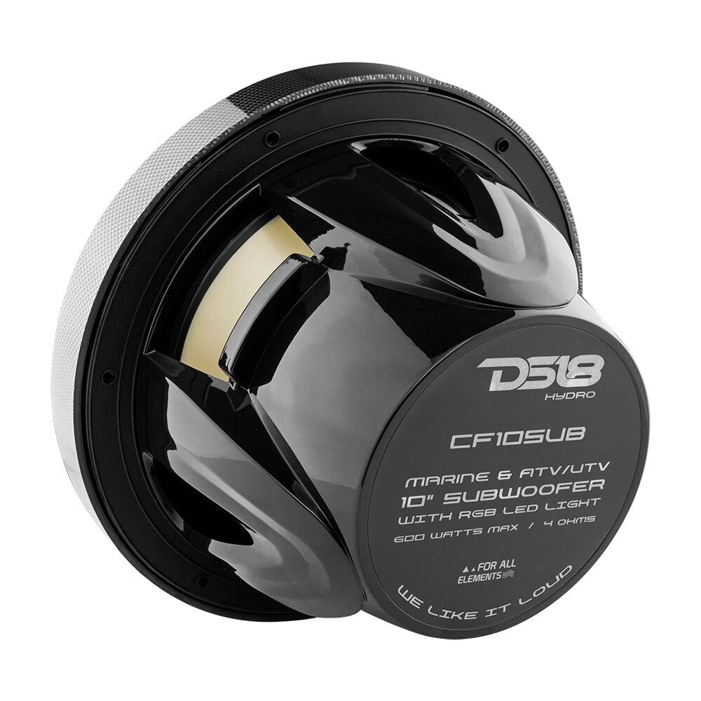 D518 HYDRO CF10SUB MARINE & ATV/UTV 10" SUBWOOFER LED LIGHT WITH RGB OHMS MAX / 600 WATTS FOR ALL ELEMENTS WE LIKE IT LOUD