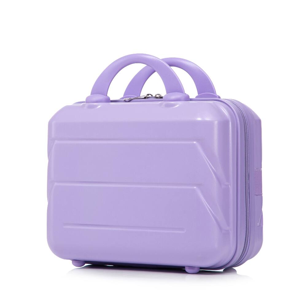 Angle. Ropilly - 2 Piece Luggage Set 20 Inch Carry On Suitcase with 14 Inch Cosmetic Case ABS Hard Shell Spinner Wheels - Blue, Purple.