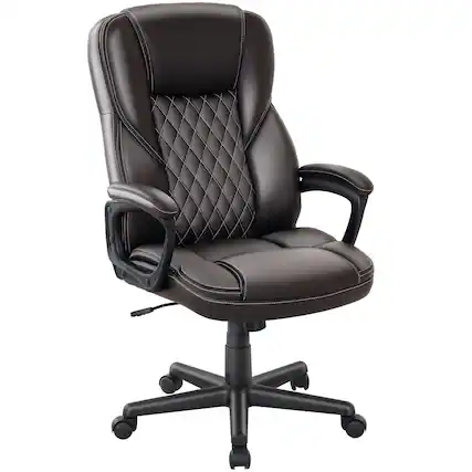 Front. Homcom - Office Chair High Back, PU Leather Executive Computer Desk Chair, Adjustable Height Lumbar Support Swivel Wheels - Brown.