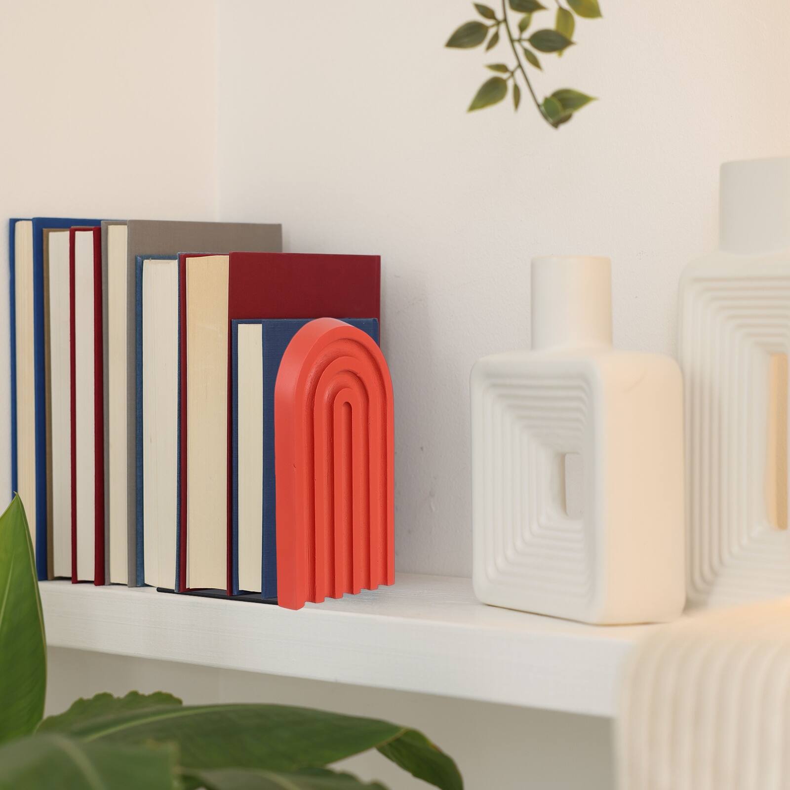 Alt View 4. Unique Bargains - 2pcs Boho Arch Bookends, Non-Skid Wood Book Ends Rainbow Wooden, for Shelves Book Stopper Stand, for Home Library Decor - Light Orange/Red.