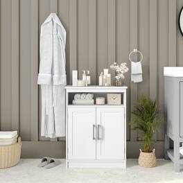Emma + Oliver - Vesta Bathroom Storage Cabinet Organizer with Adjustable In-Cabinet Shelf, Magnetic Closure Doors, and Upper Open Shelf - White