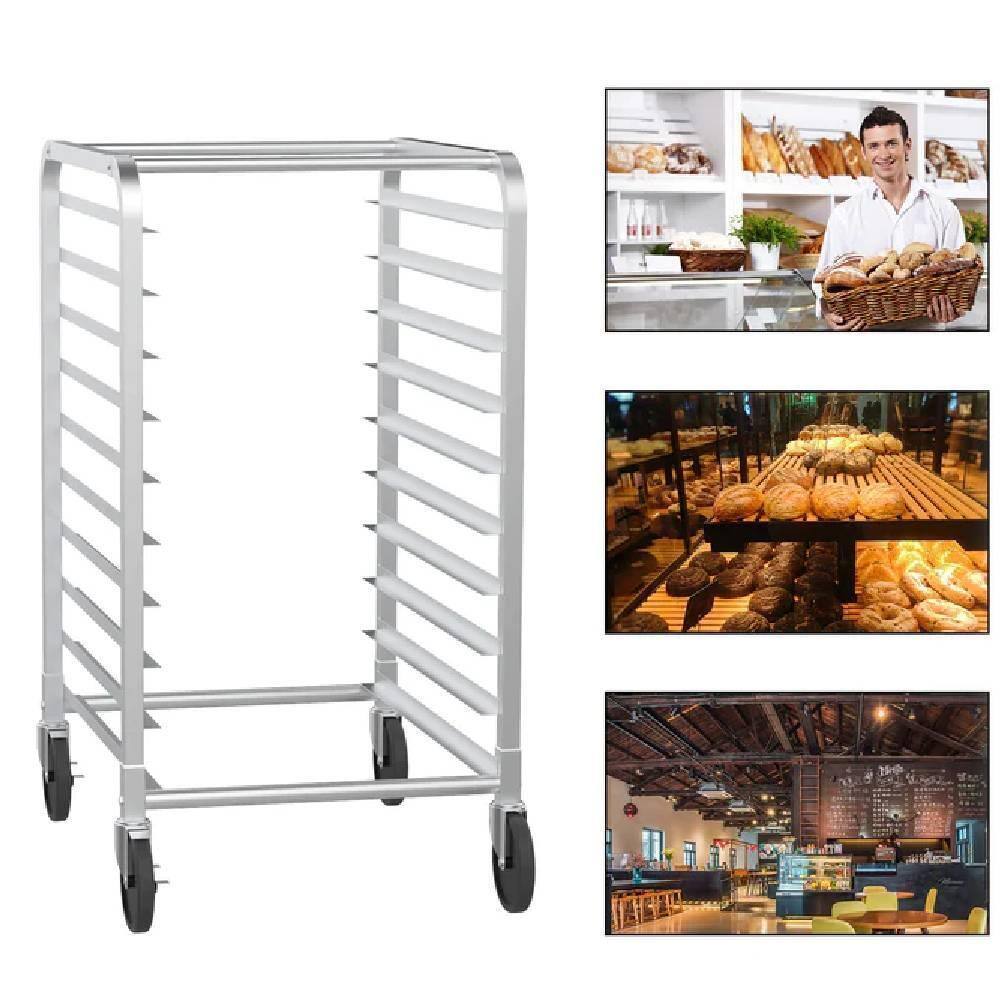 Back. Winado - 10 Tier Stainless Steel Bakery Rack Hold up to 10 Full or 20 Half Size Bun Pans for Restaurant & Commercial Kitchen Use - Silver.