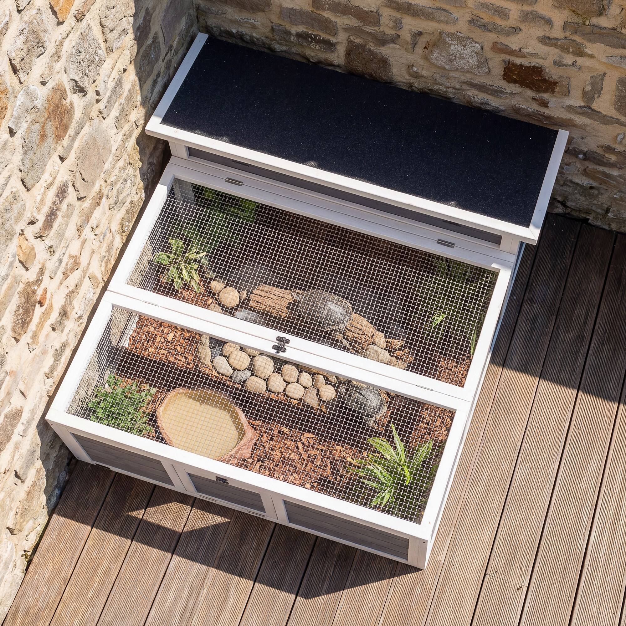 Alt View 8. Pawhut - Habitat Openable Top Wooden Tortoise Enclosure Run Area and Clear Window Dark - Dark Gray.