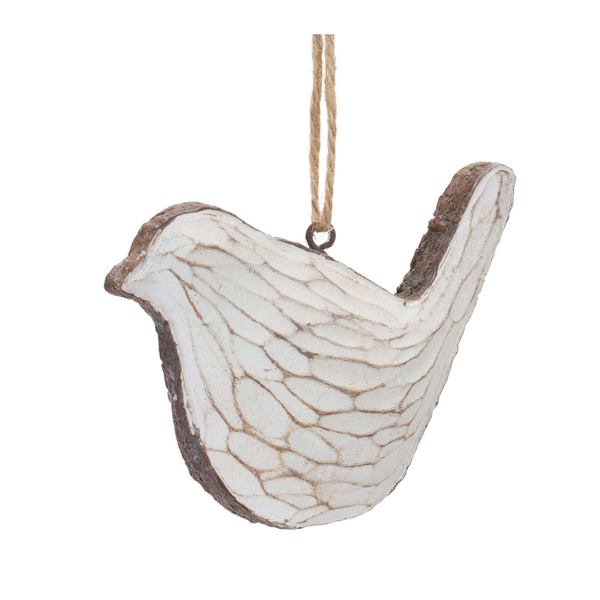 Back. BreeBe - Carved Bird Ornament (Set of 12) - Cream, Brown.