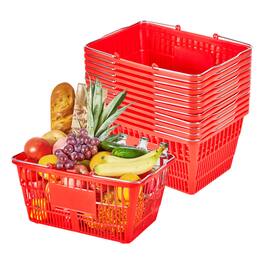VEVOR - Shopping Baskets, 12 PCS, 21L Stackable PE Plastic Grocery Baskets with Metal Handles, Dense Mesh Structure - Red
