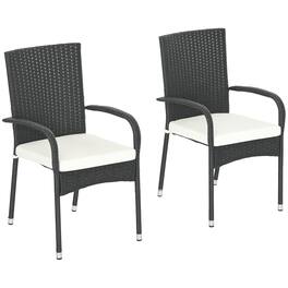 Outsunny - PE Rattan Outdoor Dining Chairs with Cushion, Patio Wicker Dining Chair with Armrests & Backrest - Cream White