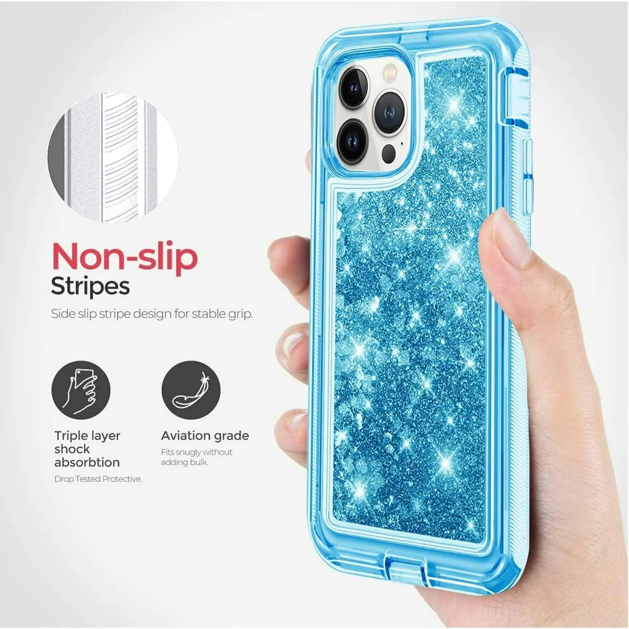 Non-slip Stripes  
Side slip stripe design for stable grip.  

Triple layer Aviation grade shock absorption  
Fits snugly without adding bulk  

Drop Tested Protective.