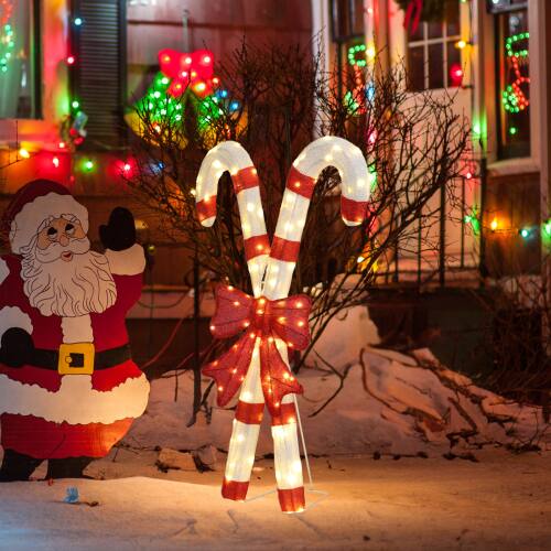 Alt View 8. Winado - 33in Christmas Candy Cane and Red Bowknot Pre-lit 2D with LED Lights for Indoor Outdoor Home Holiday Party Decoration - White & Red.