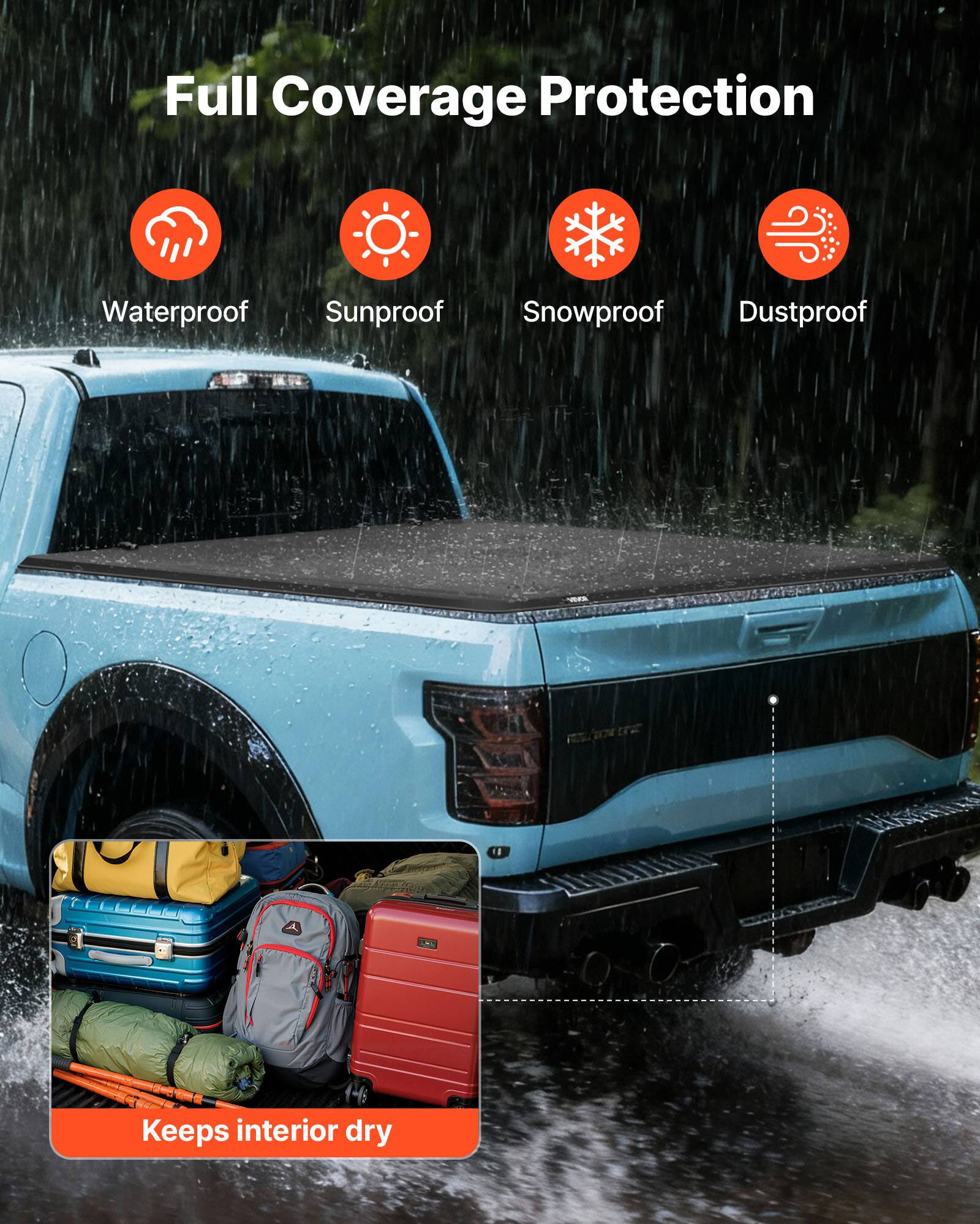 Full Coverage Protection

- Waterproof
- Sunproof
- Snowproof
- Dustproof

Keeps interior dry