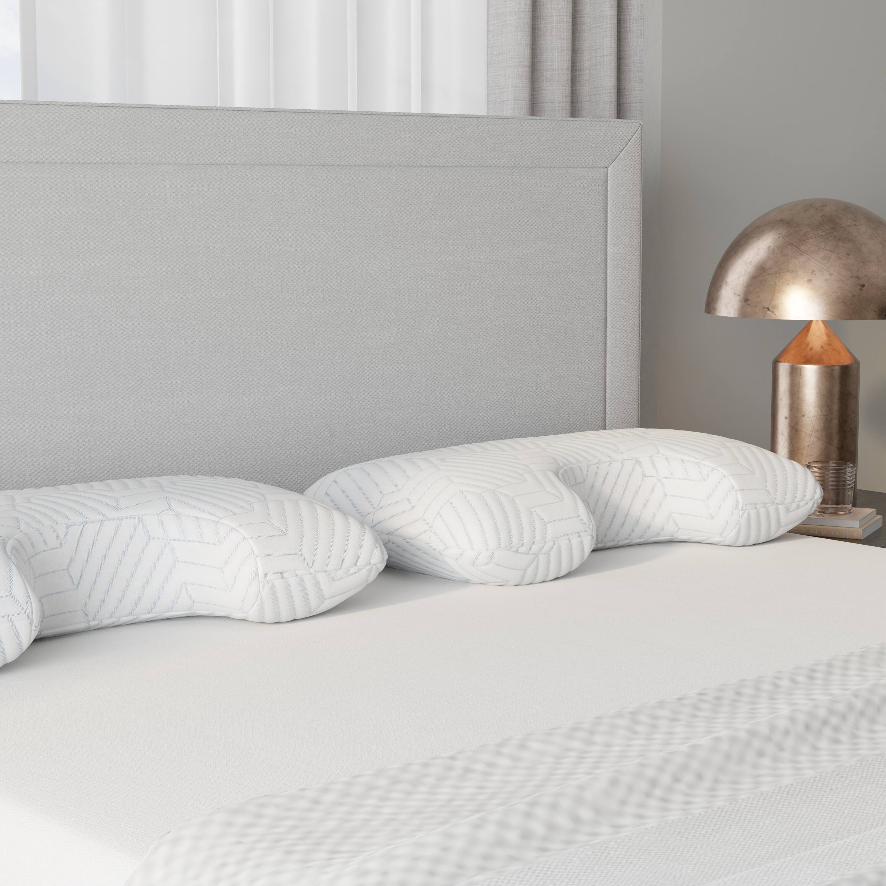 Left. TinyHomie - Bella Ice Curve Pillow Phase Change Cooling Cover - White.