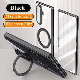 Dteck - For Samsung Galaxy Z Fold8 Ultra Clear Rugged Case Built-in Screen Protector,360° Ring Kickstand Hinge Protection Cover - Black(Clear Film)