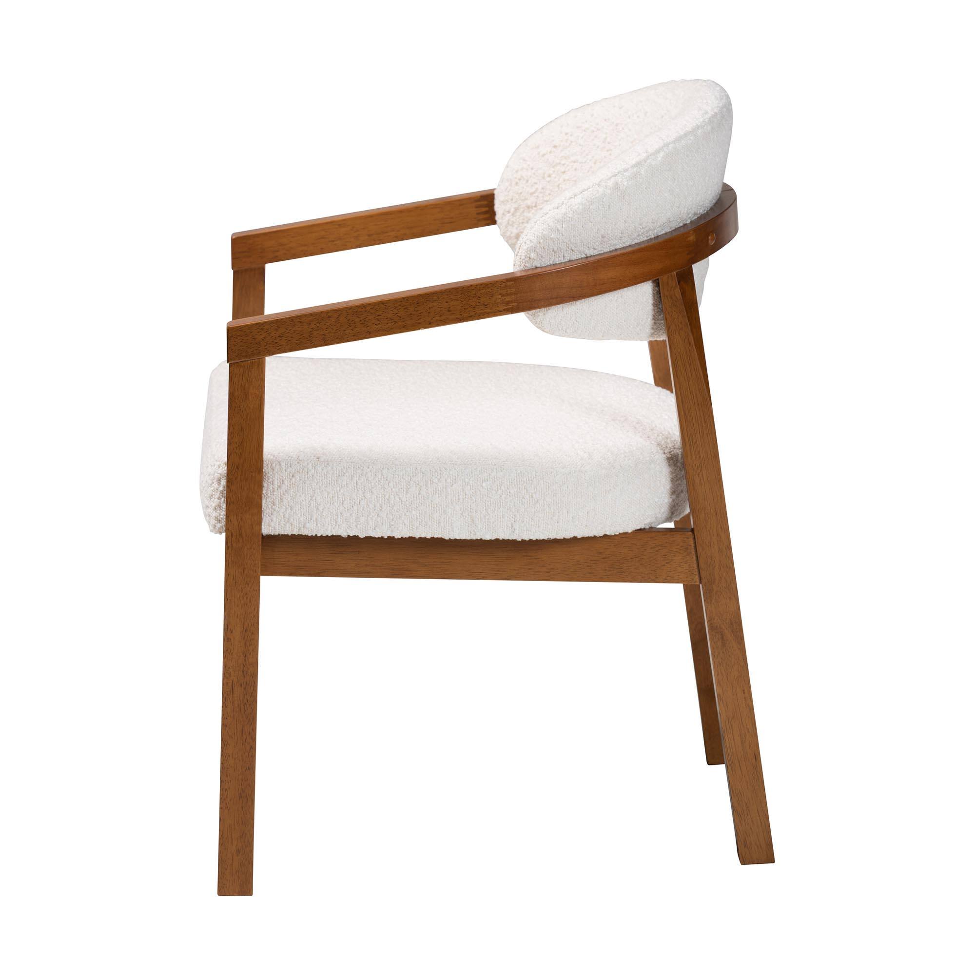 Left. Baxton Studio - Biana Boucle Dining Chair – Modern Upholstered Accent Armchair, Cream, Minimalist Design - Cream/Walnut Brown.