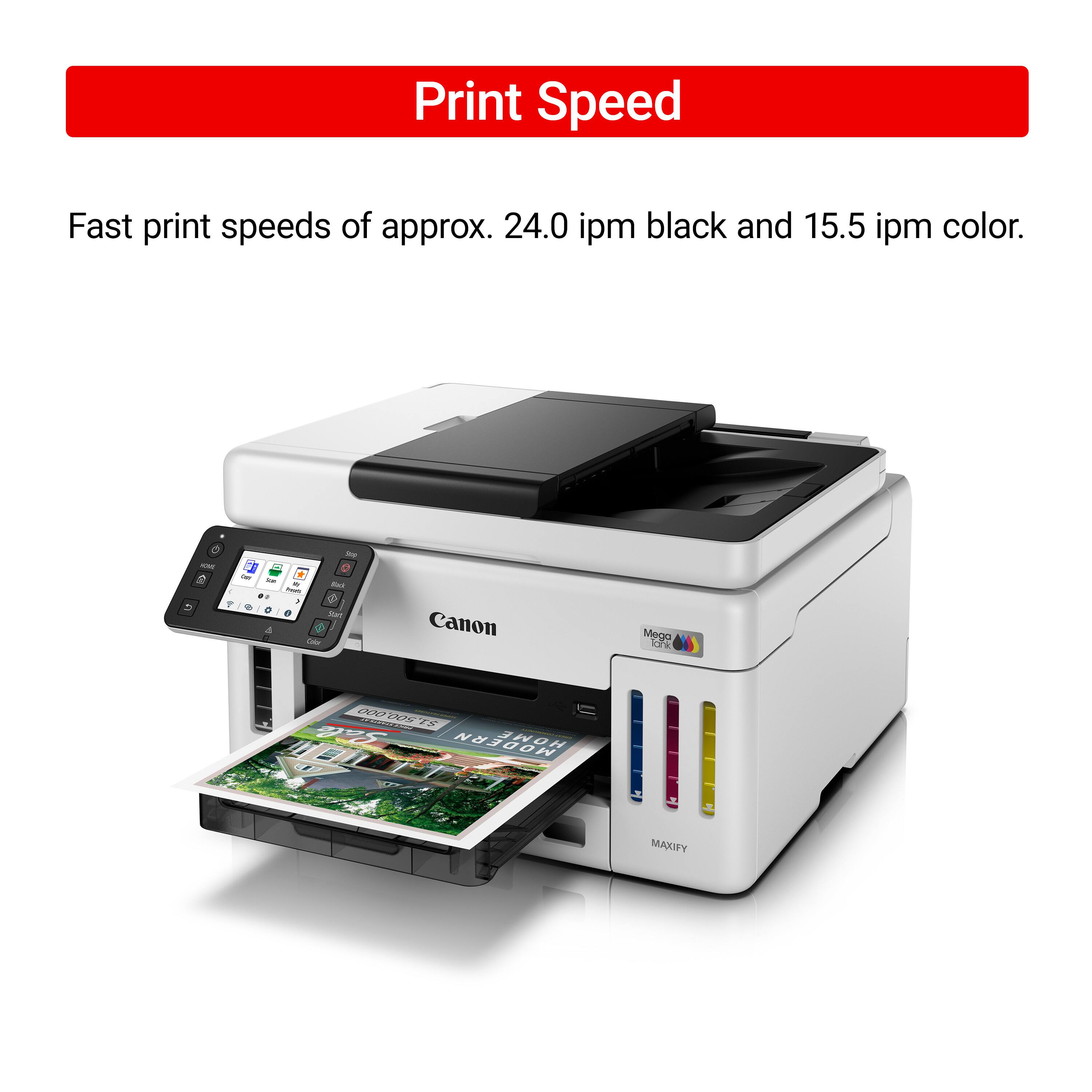 Print Speed: Fast print speeds of approximately 24.0 ipm black and 15.5 ipm color.