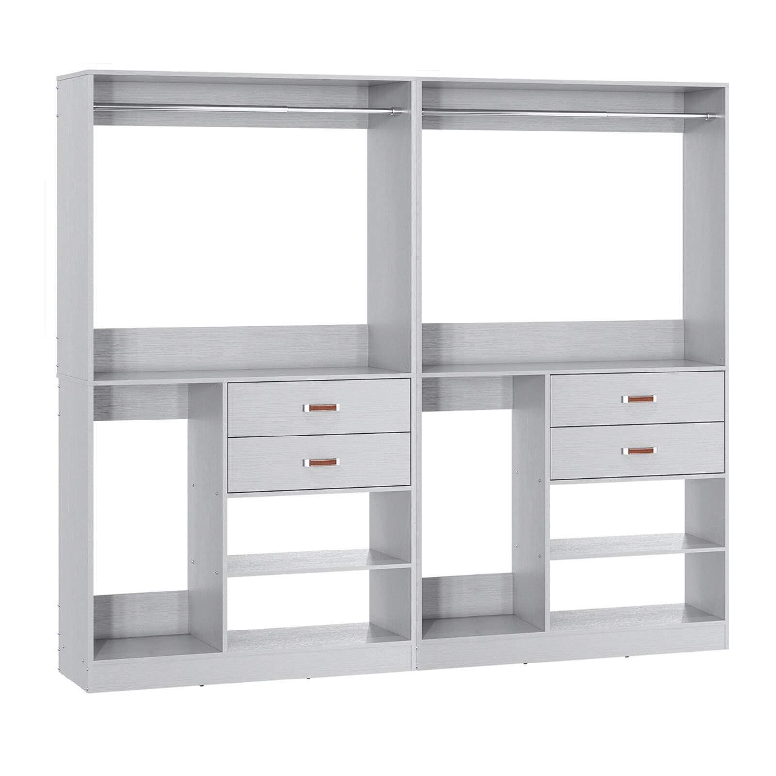 Angle. Aheaplus - 80'' Wide Closet Organizer, 4 Drawers, 2 Hanging Rods and Shelves, 2 Piece Set - Gray.