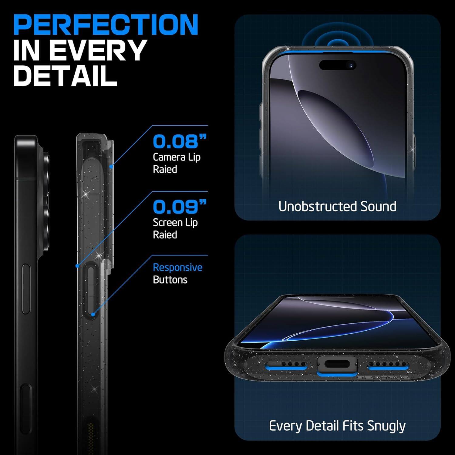 PERFECTION IN EVERY DETAIL

0.08" Camera Lip Raised  
0.09" Screen Lip Raised  
Unobstructed Sound  
Responsive Buttons  
Every Detail Fits Snugly