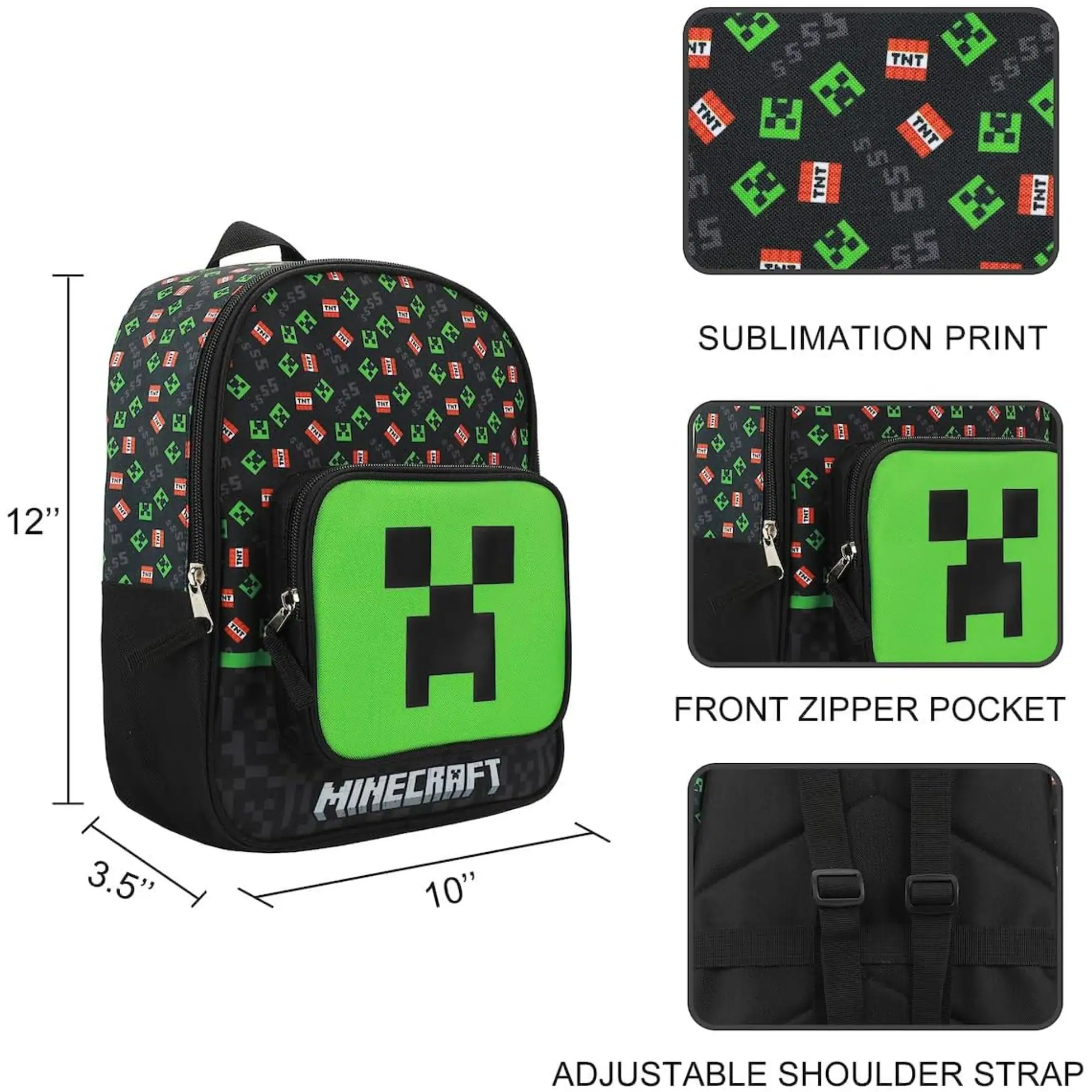 TNT TNT TNT TNT TNT $55 TNT SUBLIMATION PRINT 12" 3.5" THT H MINECRAFT 10" E A FRONT ZIPPER POCKET ADJUSTABLE SHOULDER STRAP