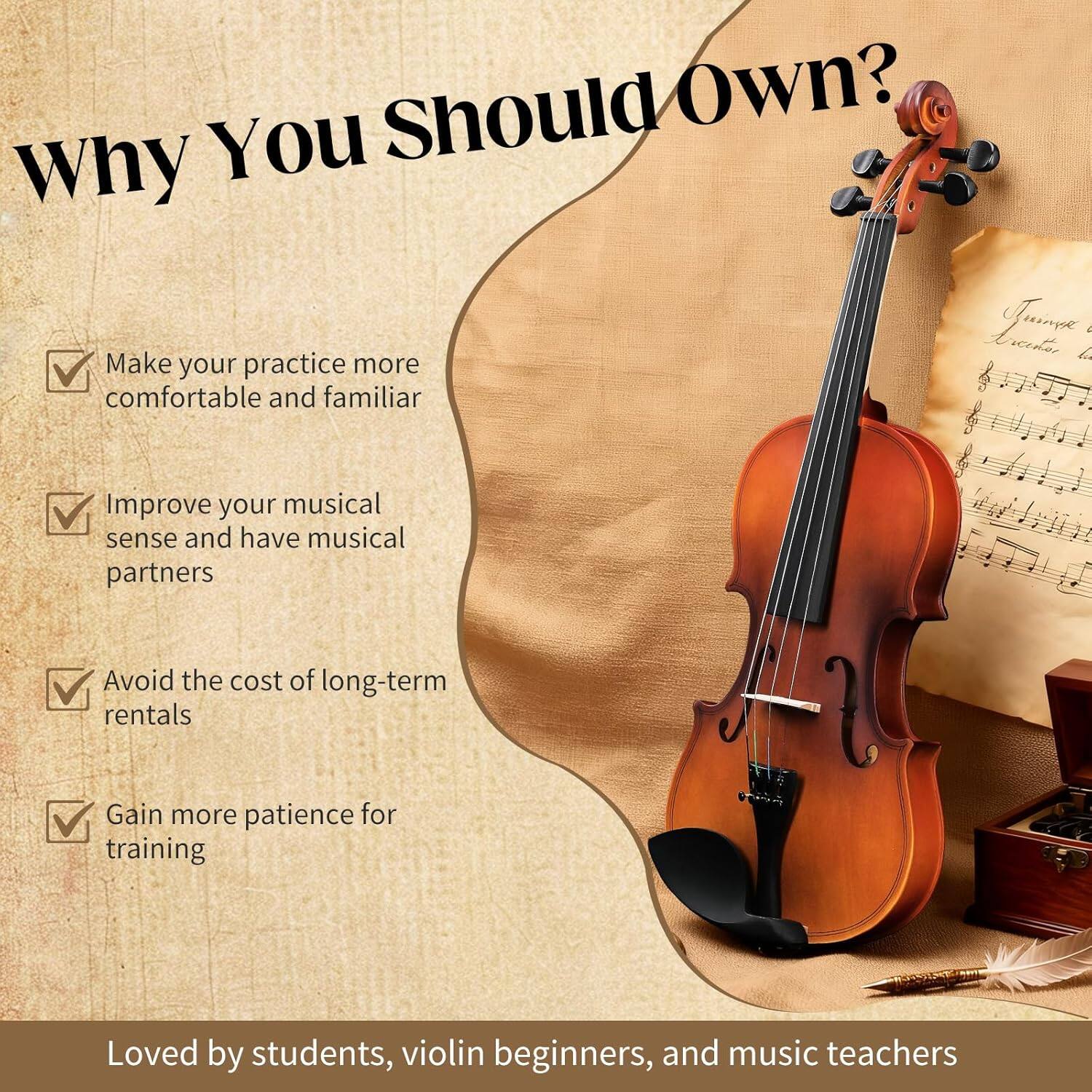 Why You Should Own?

- Make your practice more comfortable and familiar
- Improve your musical sense and have musical partners
- Avoid the cost of long-term rentals
- Gain more patience for training

Loved by students, violin beginners, and music teachers