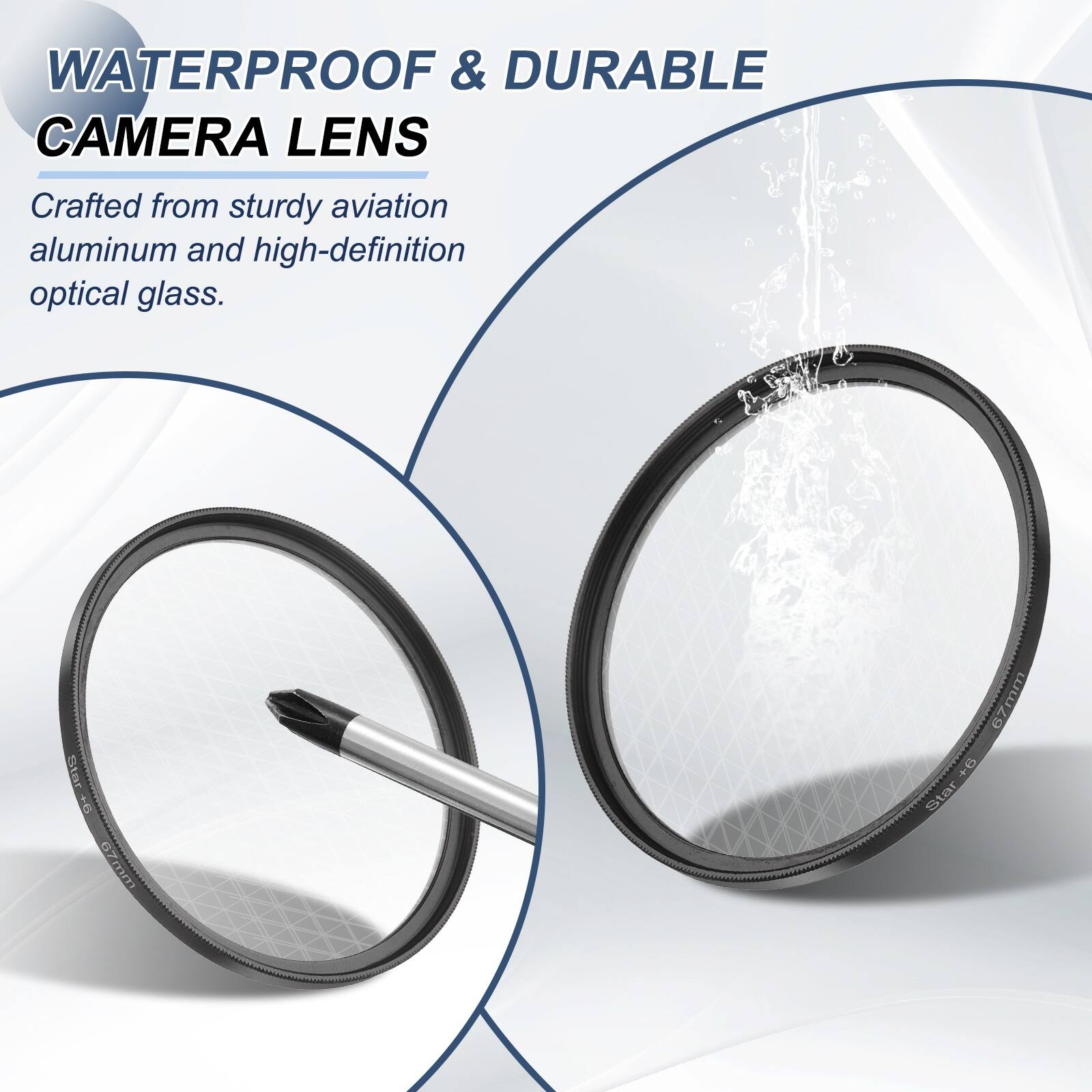 WATERPROOF & DURABLE CAMERA LENS  
Crafted from sturdy aviation aluminum and high-definition optical glass.