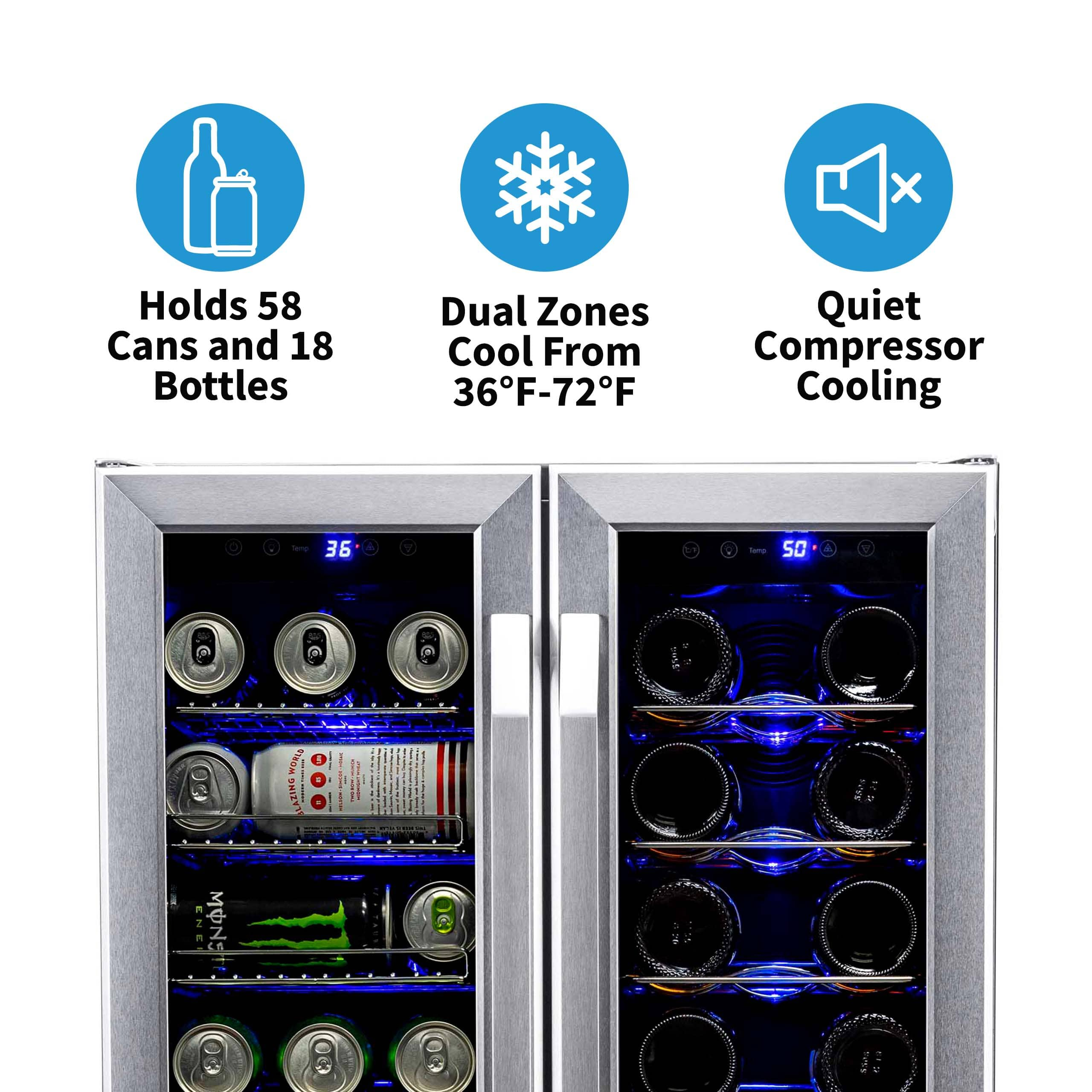 NewAir – 18-Bottle Wine and 60-Can Dual Zone Beverage Cooler – Stainless Steel Sansujyuku sansujyuku.com